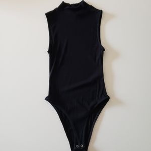 Black Turtleneck Ribbed Bodysuit